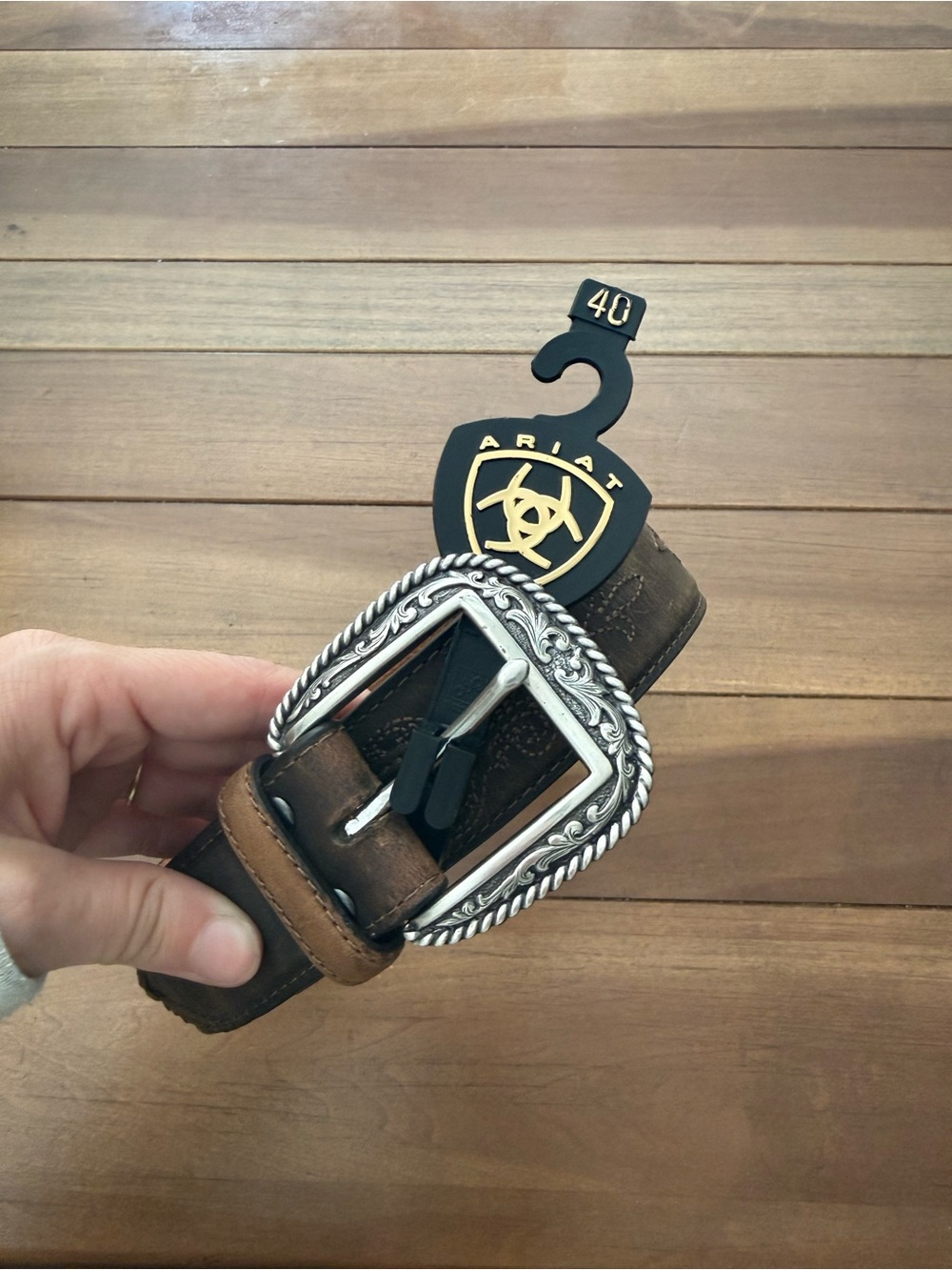 Ariat Brown Leather Belt with Silver Western Buckle